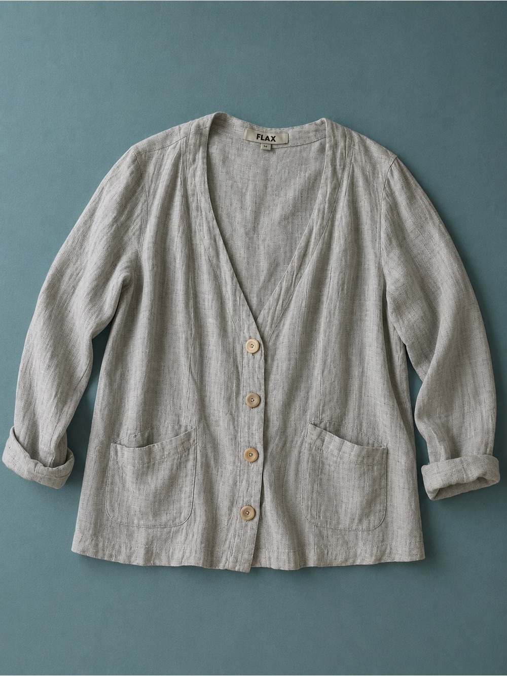 FLAX 100% Linen Cardigan Jacket/ Button Front - Picture 3 of 5